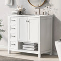 Meuble-lavabo moderne de 36 po avec lavabo, 2 armoires, 2 poignées métalliques et glissières de tiroir, convient pour salle de bain ou dressing