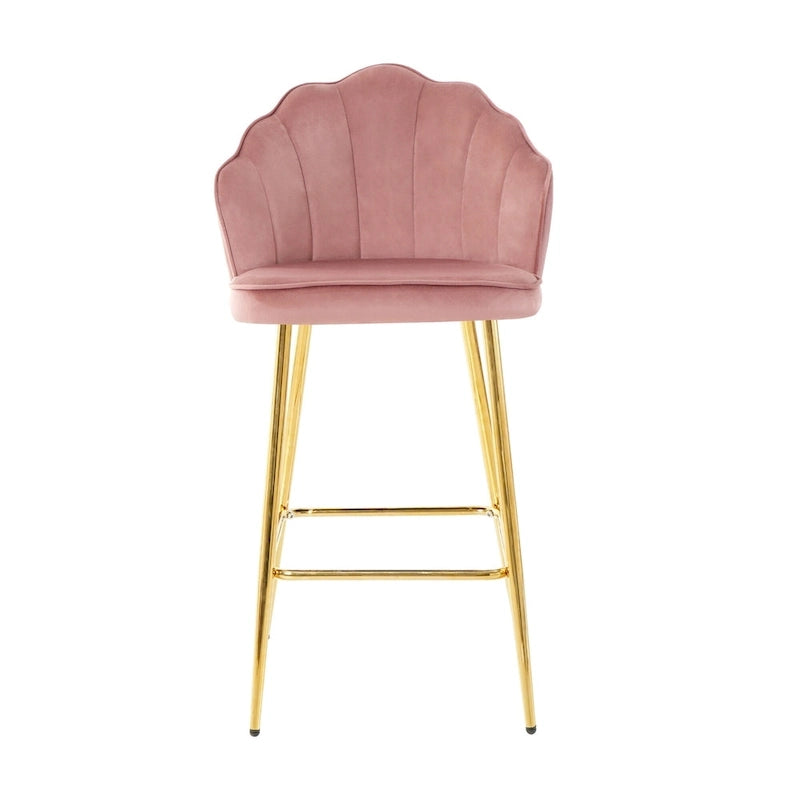 Tabourets de bar en velours motif coquillage, lot de 2, chaises hauteur comptoir avec pieds en métal, chaises d'îlot de cuisine rembourrées avec repose-pieds