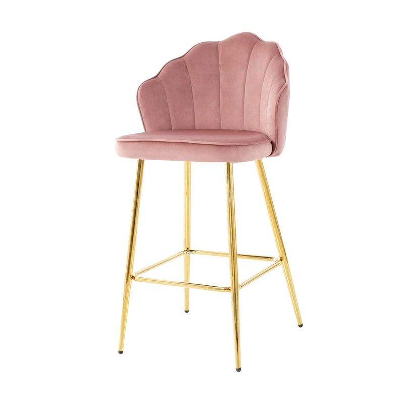 Tabourets de bar en velours motif coquillage, lot de 2, chaises hauteur comptoir avec pieds en métal, chaises d'îlot de cuisine rembourrées avec repose-pieds
