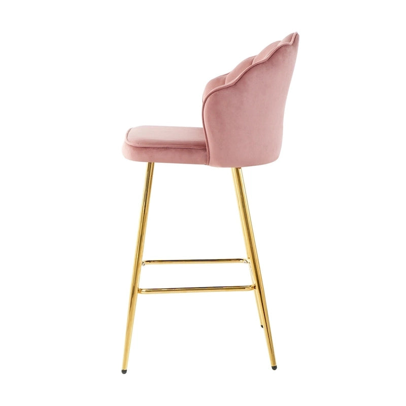 Tabourets de bar en velours motif coquillage, lot de 2, chaises hauteur comptoir avec pieds en métal, chaises d'îlot de cuisine rembourrées avec repose-pieds