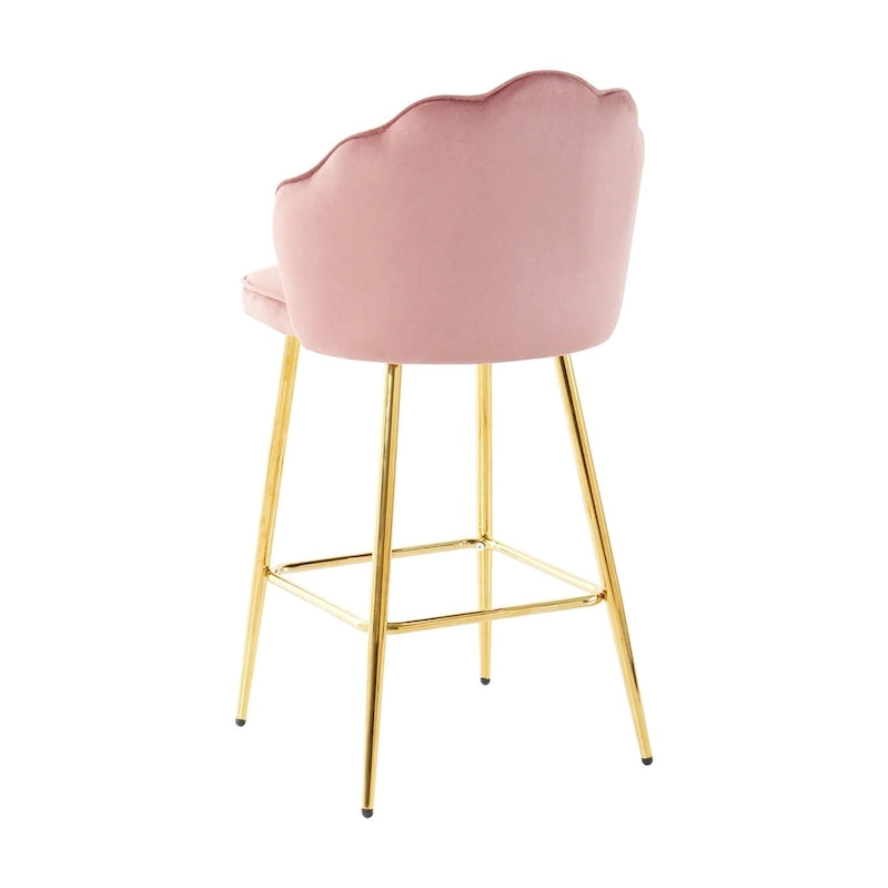Tabourets de bar en velours motif coquillage, lot de 2, chaises hauteur comptoir avec pieds en métal, chaises d'îlot de cuisine rembourrées avec repose-pieds