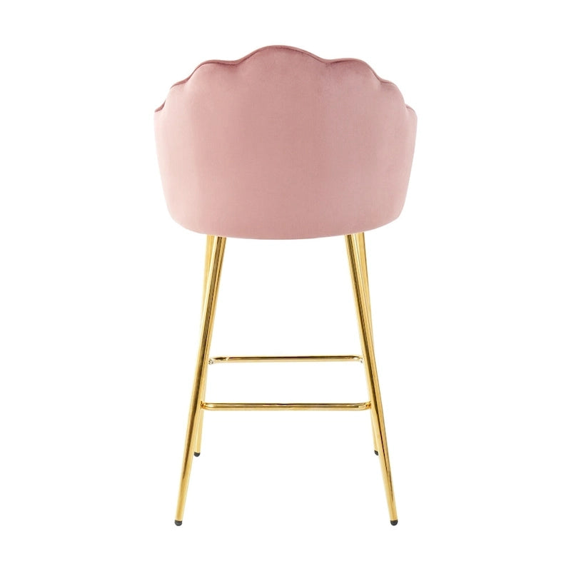 Tabourets de bar en velours motif coquillage, lot de 2, chaises hauteur comptoir avec pieds en métal, chaises d'îlot de cuisine rembourrées avec repose-pieds