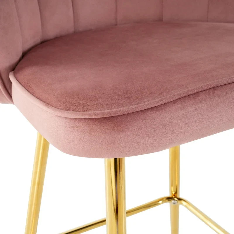 Tabourets de bar en velours motif coquillage, lot de 2, chaises hauteur comptoir avec pieds en métal, chaises d'îlot de cuisine rembourrées avec repose-pieds