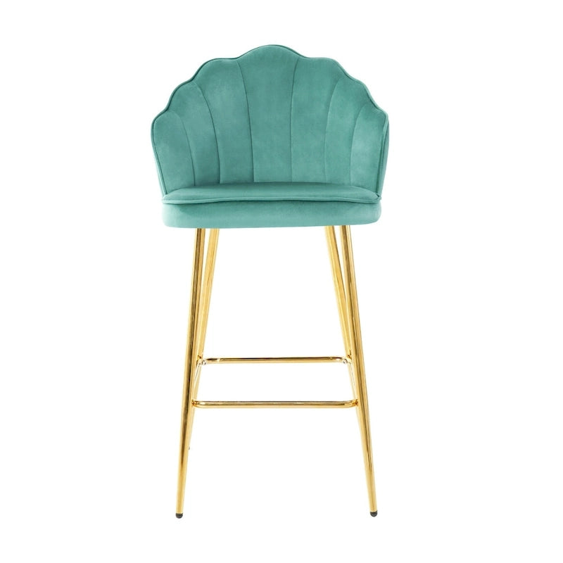 Tabourets de bar en velours motif coquillage, lot de 2, chaises hauteur comptoir avec pieds en métal, chaises d'îlot de cuisine rembourrées avec repose-pieds