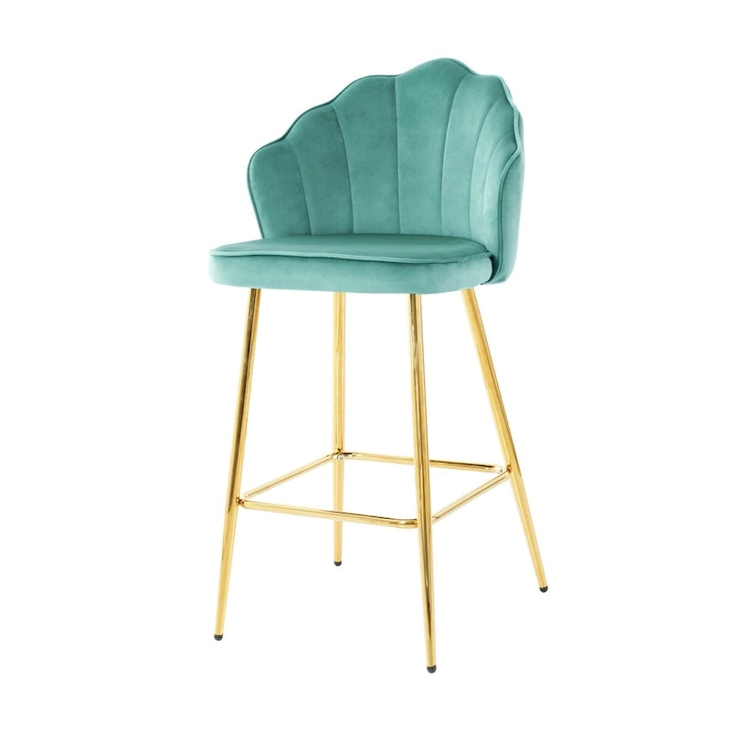 Tabourets de bar en velours motif coquillage, lot de 2, chaises hauteur comptoir avec pieds en métal, chaises d'îlot de cuisine rembourrées avec repose-pieds