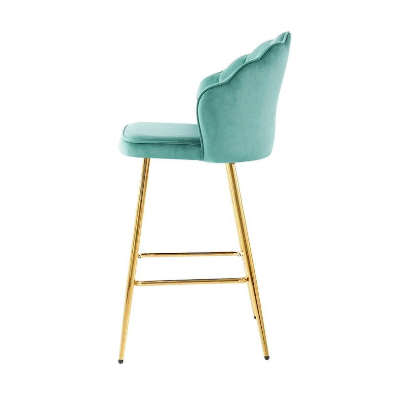Tabourets de bar en velours motif coquillage, lot de 2, chaises hauteur comptoir avec pieds en métal, chaises d'îlot de cuisine rembourrées avec repose-pieds