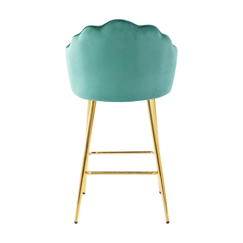 Tabourets de bar en velours motif coquillage, lot de 2, chaises hauteur comptoir avec pieds en métal, chaises d'îlot de cuisine rembourrées avec repose-pieds
