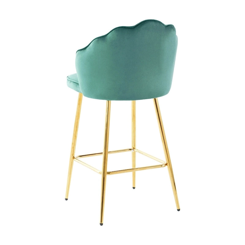 Tabourets de bar en velours motif coquillage, lot de 2, chaises hauteur comptoir avec pieds en métal, chaises d'îlot de cuisine rembourrées avec repose-pieds