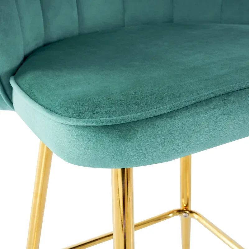Tabourets de bar en velours motif coquillage, lot de 2, chaises hauteur comptoir avec pieds en métal, chaises d'îlot de cuisine rembourrées avec repose-pieds