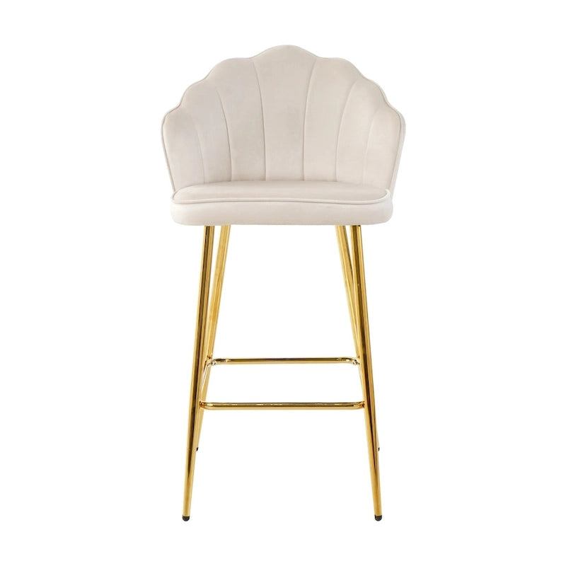 Tabourets de bar en velours motif coquillage, lot de 2, chaises hauteur comptoir avec pieds en métal, chaises d'îlot de cuisine rembourrées avec repose-pieds