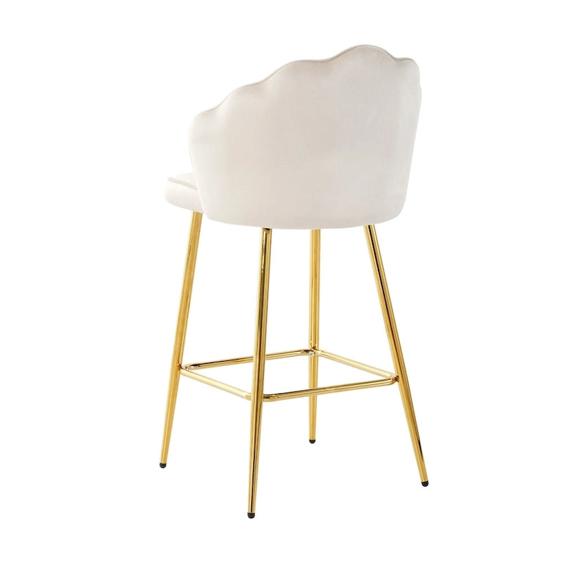 Tabourets de bar en velours motif coquillage, lot de 2, chaises hauteur comptoir avec pieds en métal, chaises d'îlot de cuisine rembourrées avec repose-pieds
