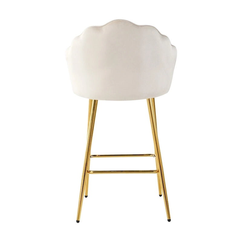 Tabourets de bar en velours motif coquillage, lot de 2, chaises hauteur comptoir avec pieds en métal, chaises d'îlot de cuisine rembourrées avec repose-pieds