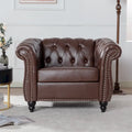 Fauteuil-canapé touffeté en similicuir marron surdimensionné – 32,09 x 38,98 x 28,35