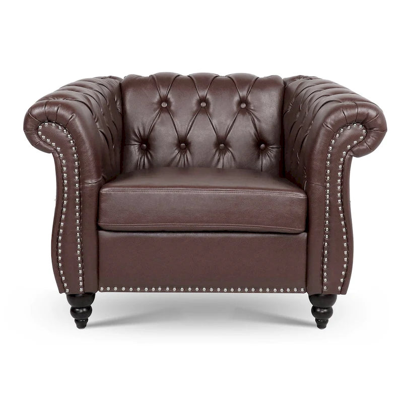 Fauteuil-canapé touffeté en similicuir marron surdimensionné – 32,09 x 38,98 x 28,35