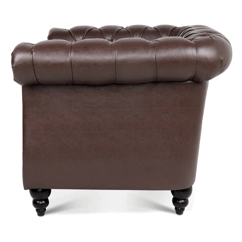 Fauteuil-canapé touffeté en similicuir marron surdimensionné – 32,09 x 38,98 x 28,35