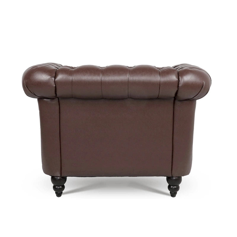 Fauteuil-canapé touffeté en similicuir marron surdimensionné – 32,09 x 38,98 x 28,35