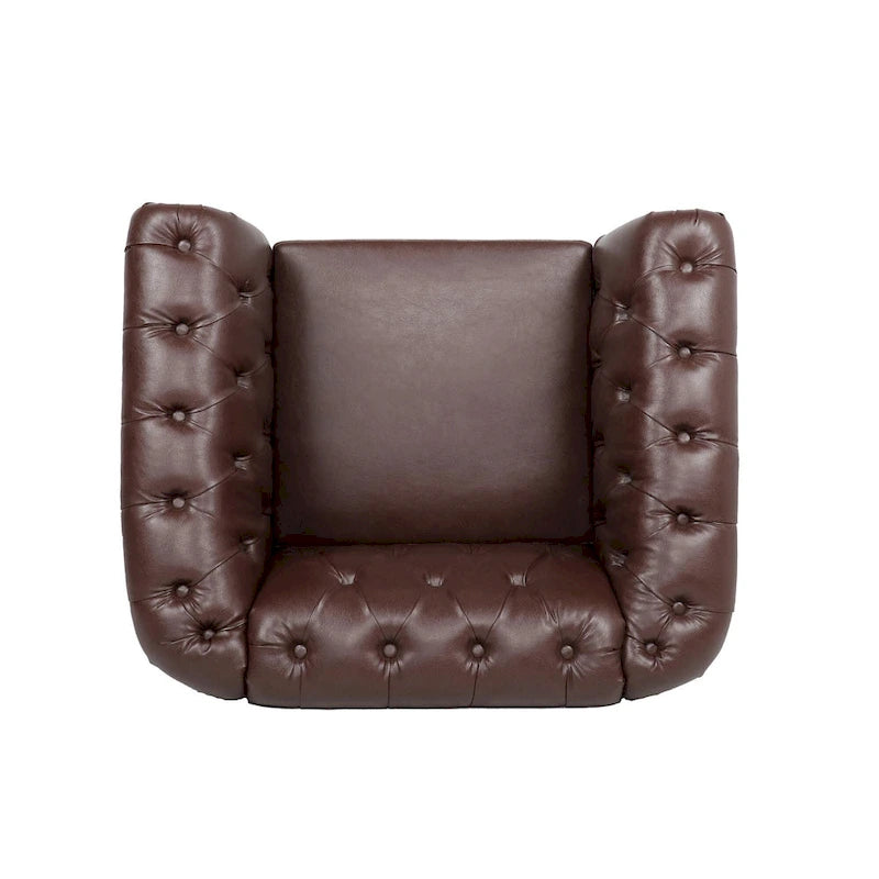 Fauteuil-canapé touffeté en similicuir marron surdimensionné – 32,09 x 38,98 x 28,35