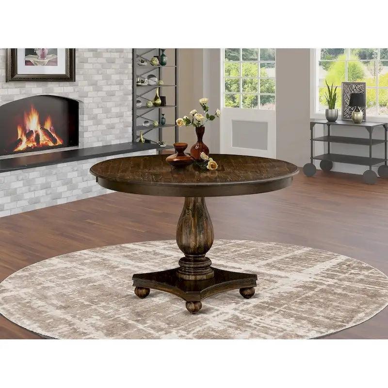 Table de salle à manger moderne - Plateau de table de cuisine rond avec pied central, 122x122 cm, (Options de finition)