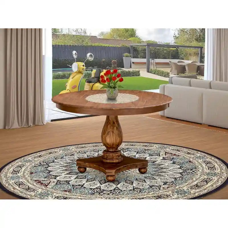 Table de salle à manger moderne - Plateau de table de cuisine rond avec pied central, 122x122 cm, (Options de finition)