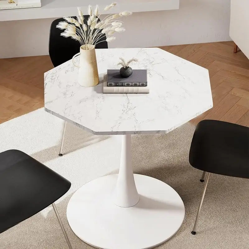 Table à manger octogonale style minimaliste moderne 80 cm avec plateau en MDF et base piédestal en métal, petite table de bar tulipe