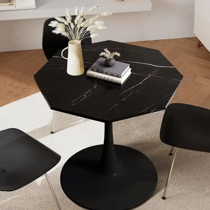 Table à manger octogonale style minimaliste moderne 80 cm avec plateau en MDF et base piédestal en métal, petite table de bar tulipe