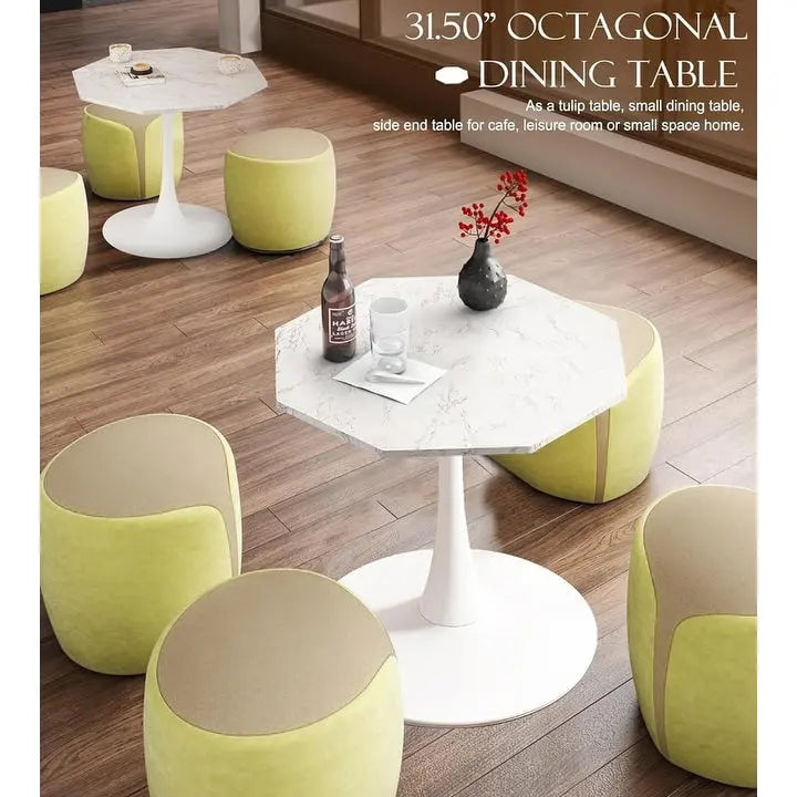 Table à manger octogonale style minimaliste moderne 80 cm avec plateau en MDF et base piédestal en métal, petite table de bar tulipe