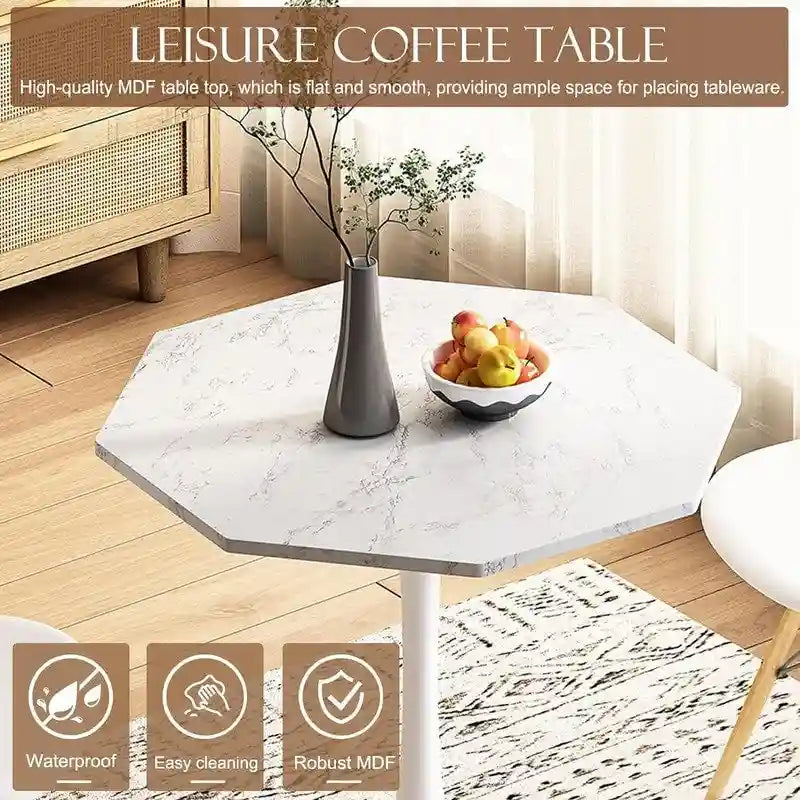 Table à manger octogonale style minimaliste moderne 80 cm avec plateau en MDF et base piédestal en métal, petite table de bar tulipe