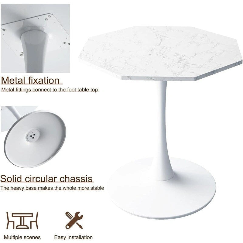 Table à manger octogonale style minimaliste moderne 80 cm avec plateau en MDF et base piédestal en métal, petite table de bar tulipe