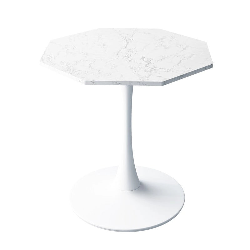 Table à manger octogonale style minimaliste moderne 80 cm avec plateau en MDF et base piédestal en métal, petite table de bar tulipe