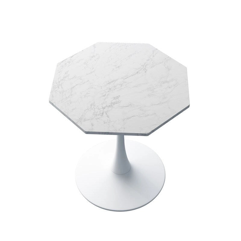 Table à manger octogonale style minimaliste moderne 80 cm avec plateau en MDF et base piédestal en métal, petite table de bar tulipe
