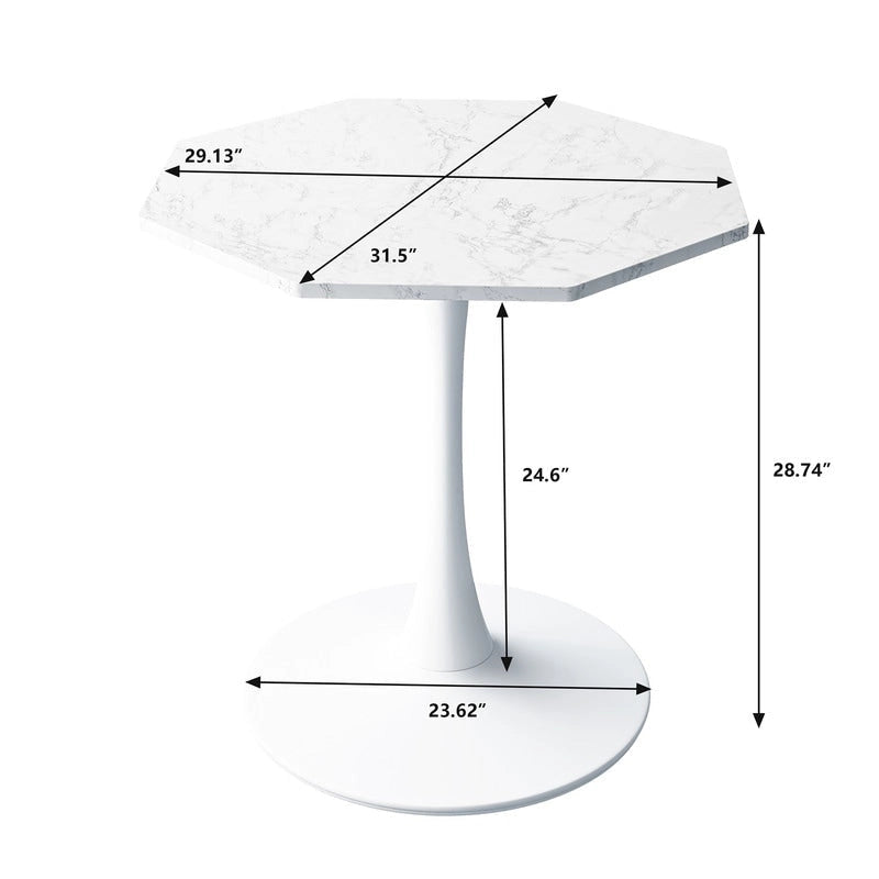 Table à manger octogonale style minimaliste moderne 80 cm avec plateau en MDF et base piédestal en métal, petite table de bar tulipe