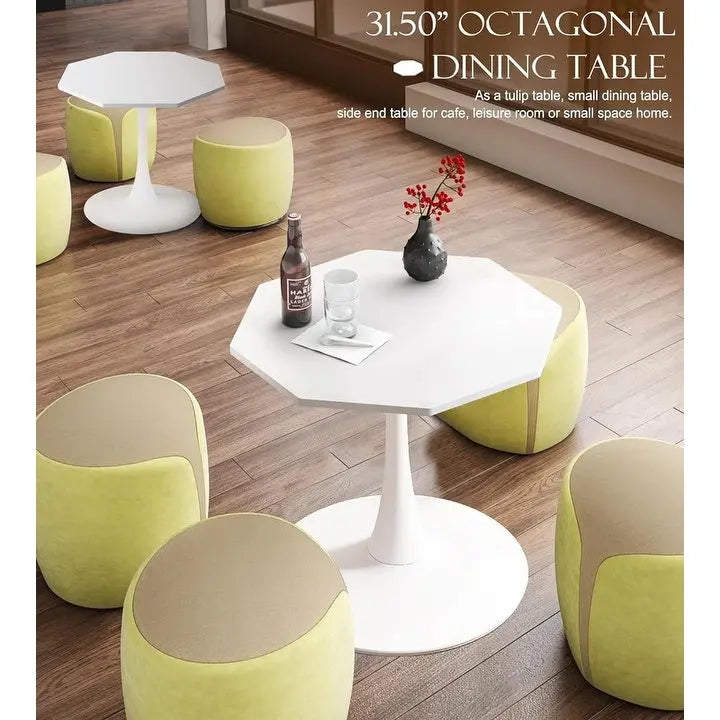 Table à manger octogonale style minimaliste moderne 80 cm avec plateau en MDF et base piédestal en métal, petite table de bar tulipe