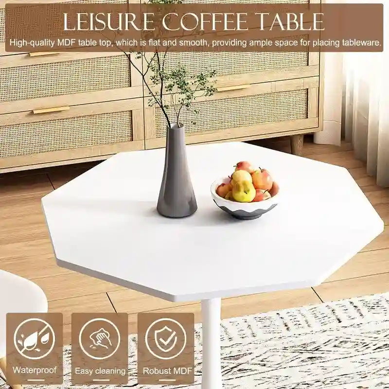 Table à manger octogonale style minimaliste moderne 80 cm avec plateau en MDF et base piédestal en métal, petite table de bar tulipe