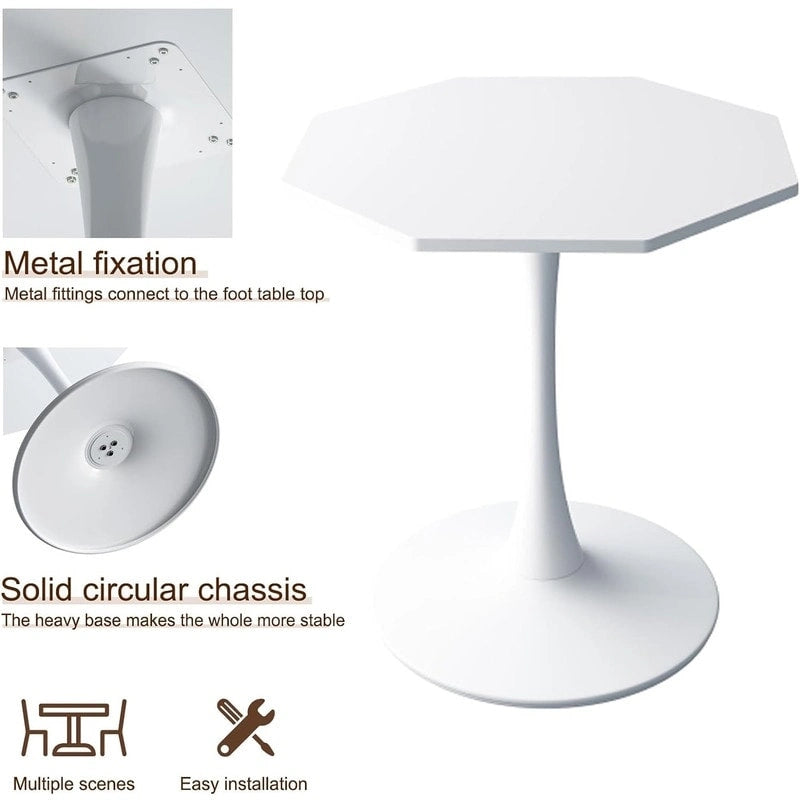 Table à manger octogonale style minimaliste moderne 80 cm avec plateau en MDF et base piédestal en métal, petite table de bar tulipe