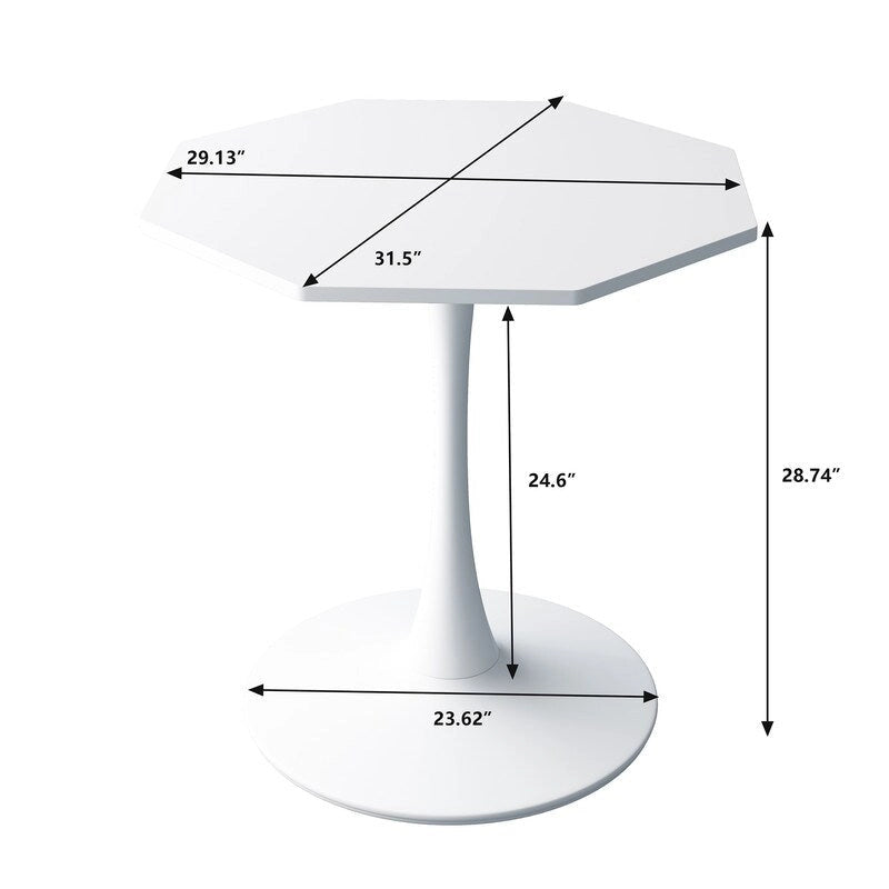 Table à manger octogonale style minimaliste moderne 80 cm avec plateau en MDF et base piédestal en métal, petite table de bar tulipe