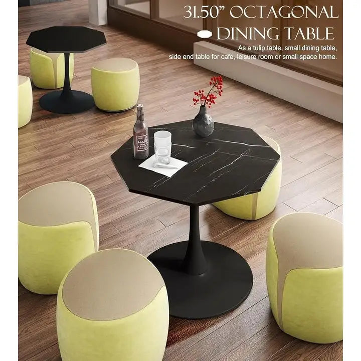 Table à manger octogonale style minimaliste moderne 80 cm avec plateau en MDF et base piédestal en métal, petite table de bar tulipe