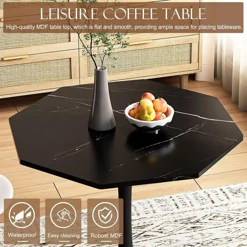 Table à manger octogonale style minimaliste moderne 80 cm avec plateau en MDF et base piédestal en métal, petite table de bar tulipe