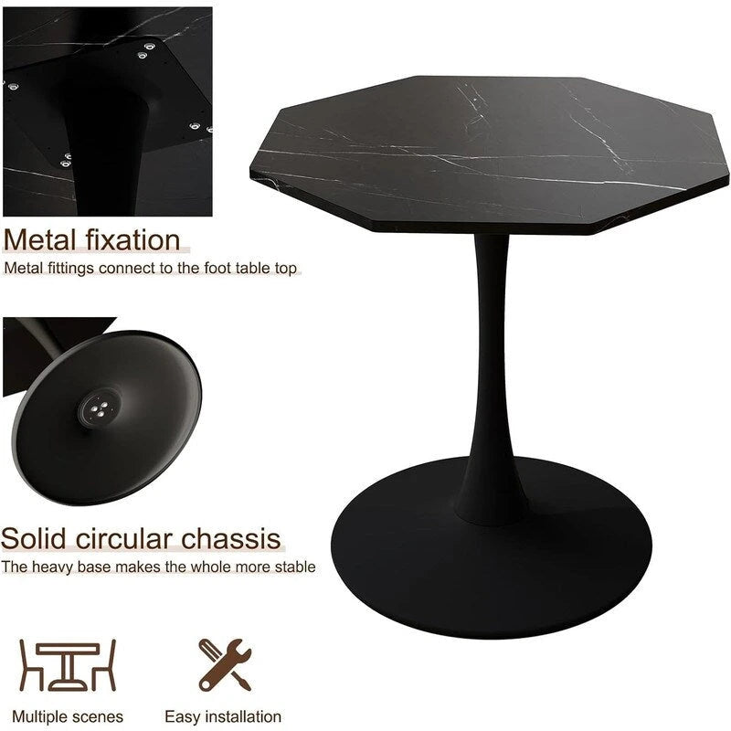 Table à manger octogonale style minimaliste moderne 80 cm avec plateau en MDF et base piédestal en métal, petite table de bar tulipe
