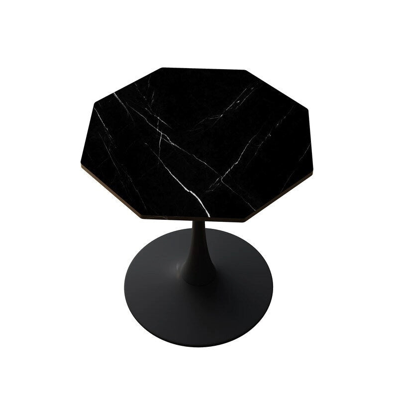 Table à manger octogonale style minimaliste moderne 80 cm avec plateau en MDF et base piédestal en métal, petite table de bar tulipe