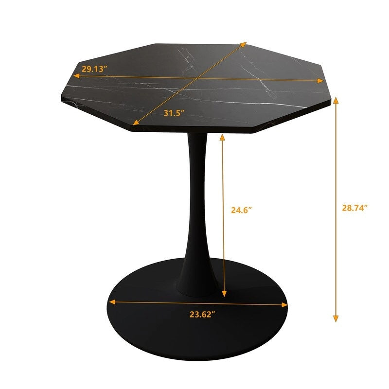 Table à manger octogonale style minimaliste moderne 80 cm avec plateau en MDF et base piédestal en métal, petite table de bar tulipe