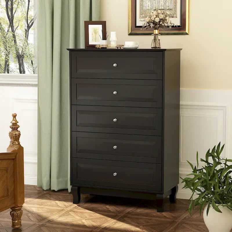 Table de chevet, commode à 5 tiroirs, armoire de rangement haute