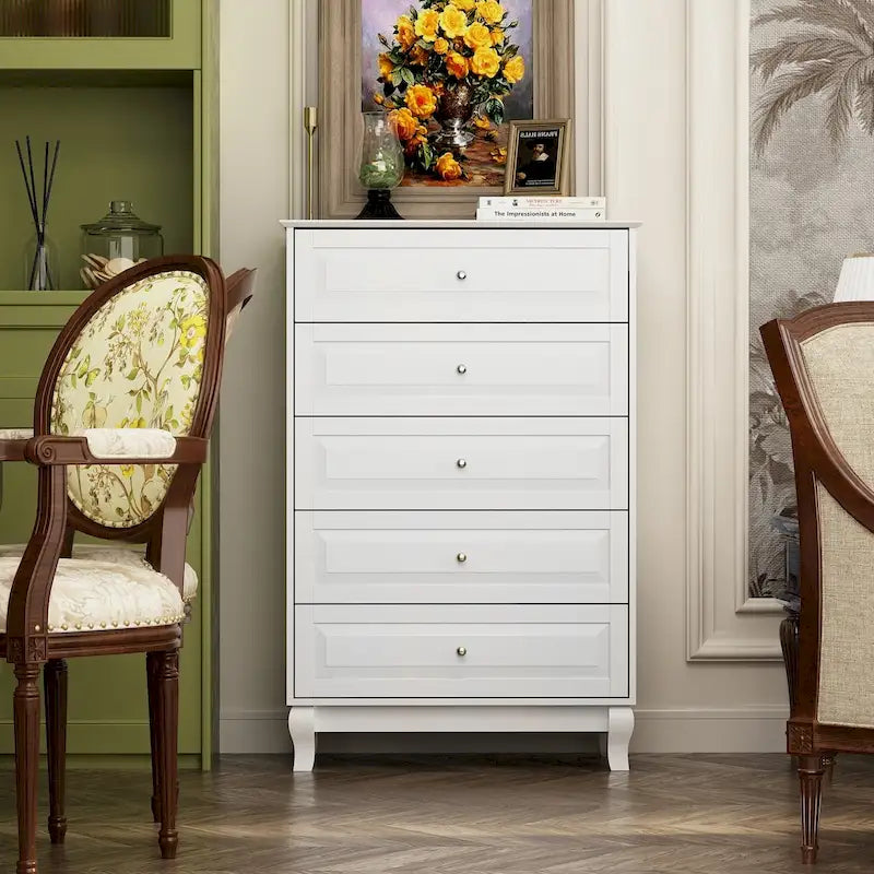 Table de chevet, commode à 5 tiroirs, armoire de rangement haute