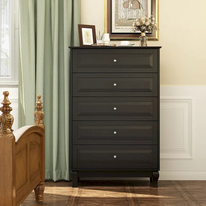 Table de chevet, commode à 5 tiroirs, armoire de rangement haute