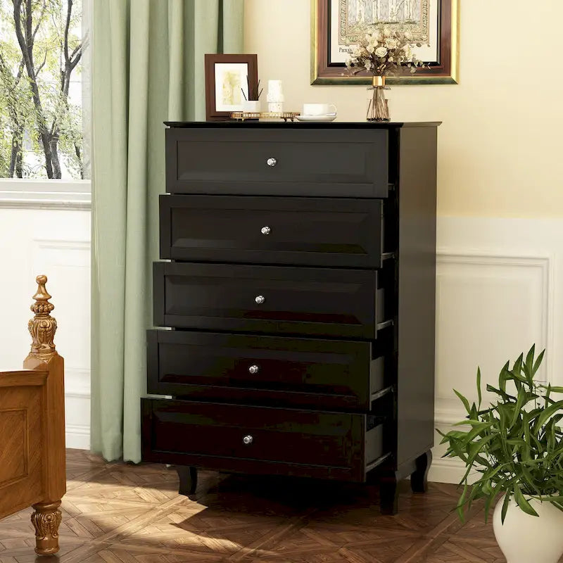 Table de chevet, commode à 5 tiroirs, armoire de rangement haute