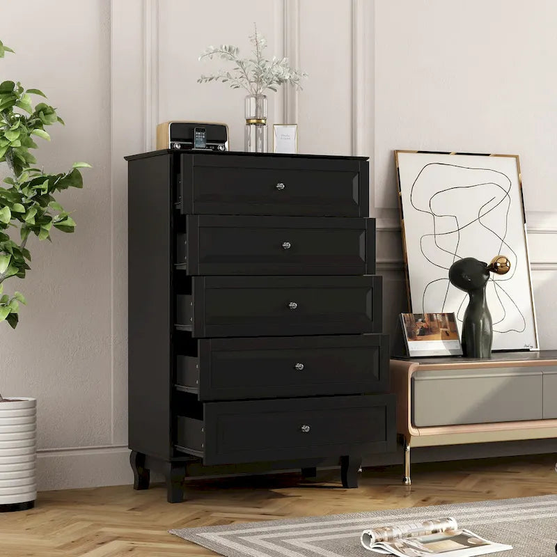 Table de chevet, commode à 5 tiroirs, armoire de rangement haute