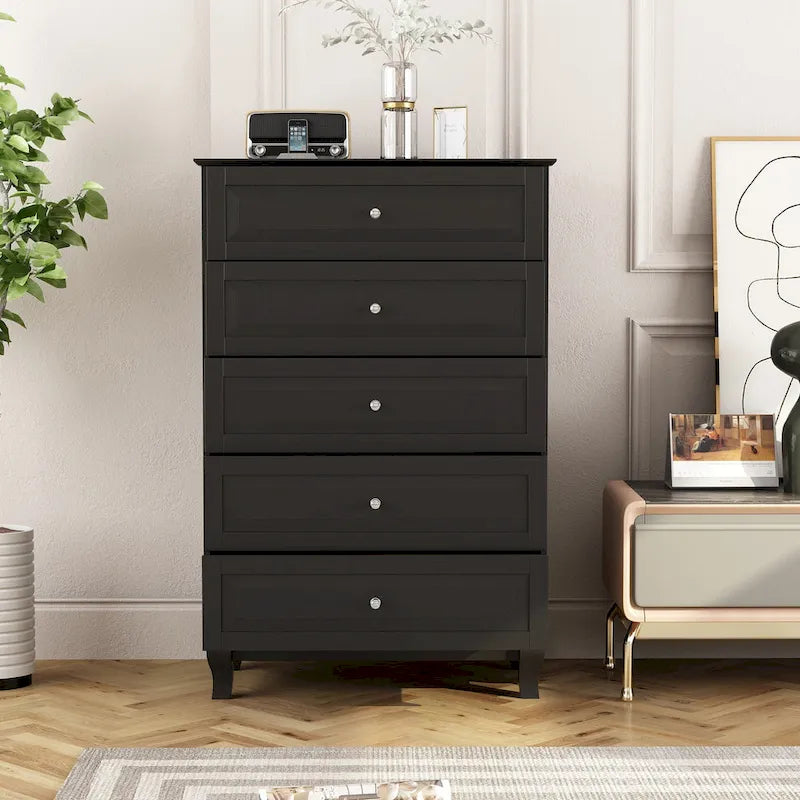 Table de chevet, commode à 5 tiroirs, armoire de rangement haute