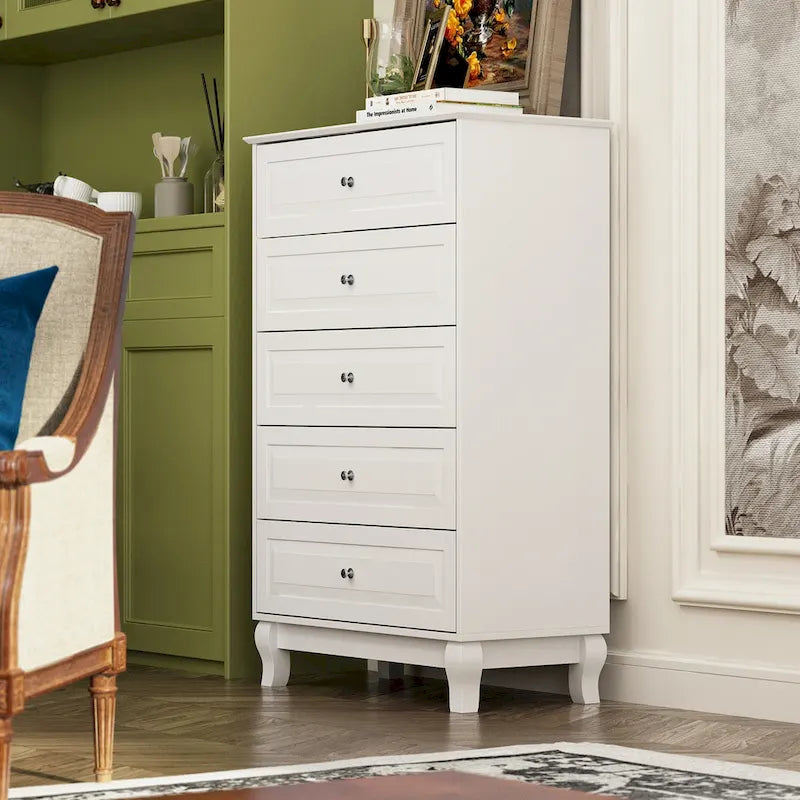 Table de chevet, commode à 5 tiroirs, armoire de rangement haute