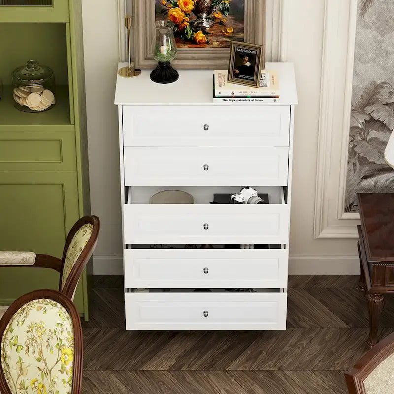 Table de chevet, commode à 5 tiroirs, armoire de rangement haute