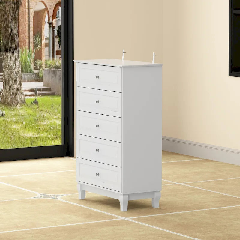 Table de chevet, commode à 5 tiroirs, armoire de rangement haute