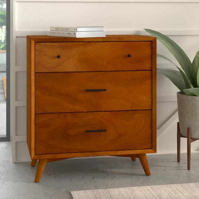 Petite commode en bois à 3 tiroirs, esprit Mid-century